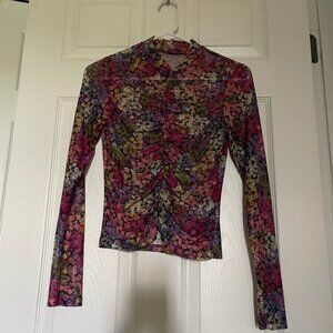 sheer see through long sleeve flowery top